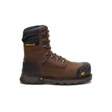 Men's Caterpillar Excavator XL 8" Waterproof Thinsulate™ Composite Toe Safety Boots Coffee | SG2392SO
