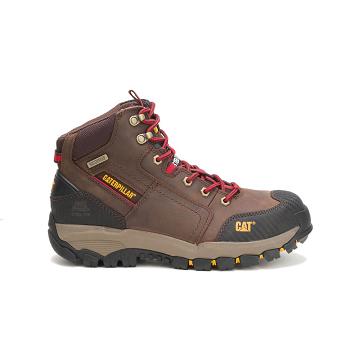 Men's Caterpillar Navigator Mid Waterproof Steel Toe Safety Boots Brown | SG2385LH