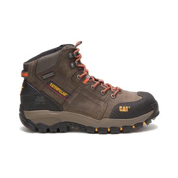 Men's Caterpillar Navigator Mid Waterproof Steel Toe Safety Boots Coffee | SG2386KI
