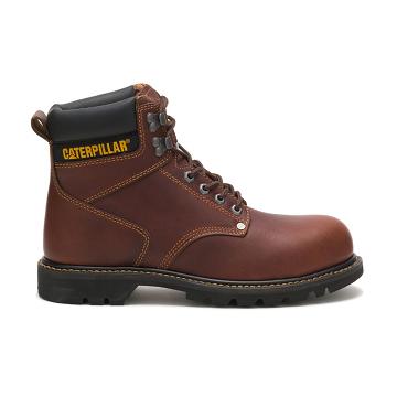 Men's Caterpillar Second Shift Steel Toe Work Boots Burgundy | SG2586MA