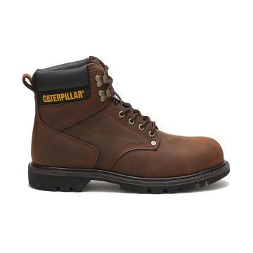 Men's Caterpillar Second Shift Steel Toe Work Boots Coffee | SG2588BC